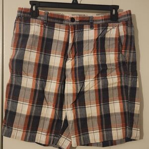 Old Navy Men's Plaid Flat Front Shorts - Navy, Orange, White